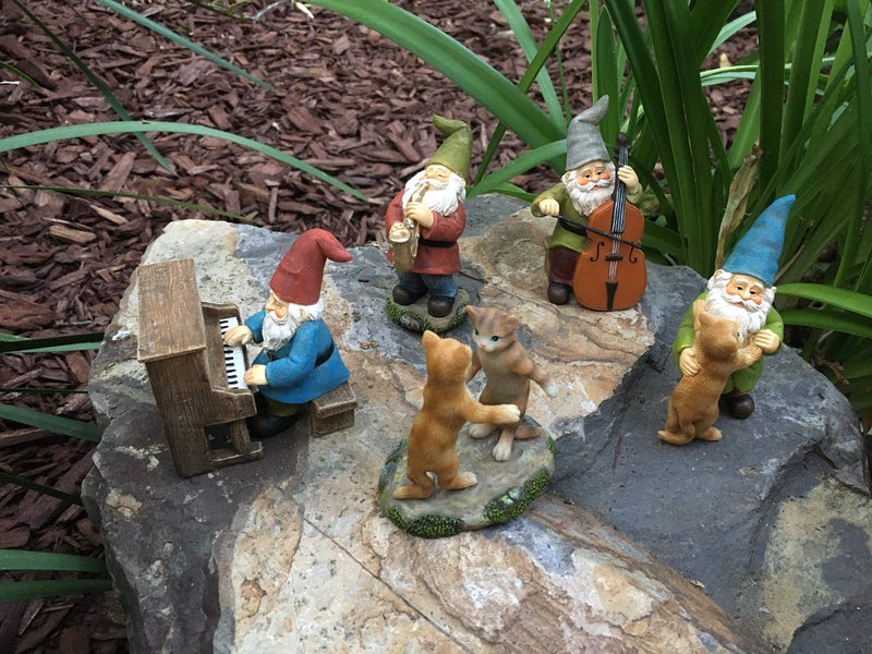 GlitZGlam Happy Miniature Gnomes and Cats Dancing Celebration! - 6-Piece Musical Garden Gnome Set for The Miniature Fairy Garden - Image 4